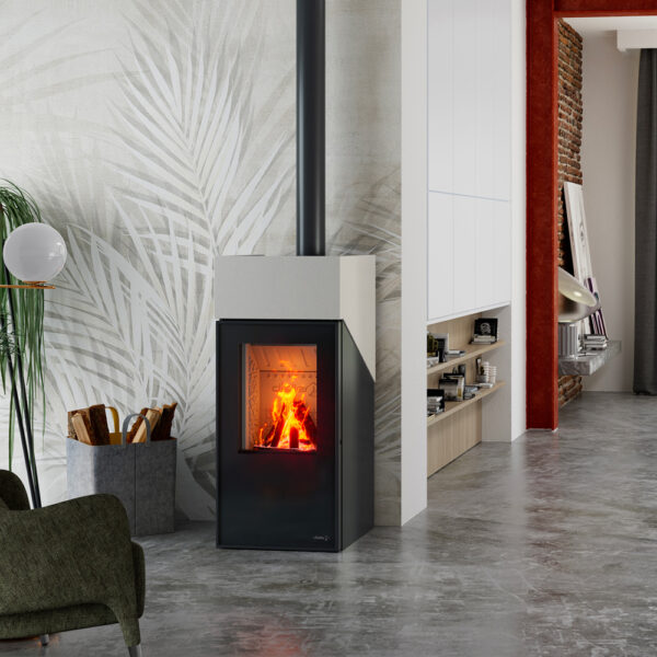 Hout en pellet kachel in woonkmaer